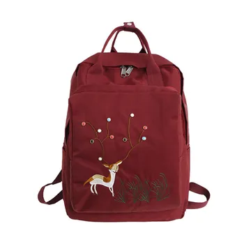 

School backpacks female Cute Cartoon Embroidery Deer backpacks for teenage girls laptop bag waterproof Women's Hand Travel Bags