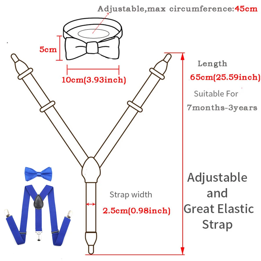 Модные детские подтяжки галстук бабочка для мальчиков и девочек, регулируемые детские Эластичные подтяжки с 3 зажимами на спине, 1 комплект