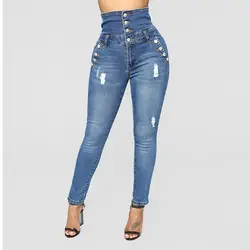 Джинсы для женщин деним Женские 2019 Высокая талия узкие джинсы брюки девочек пикантные Модные женские рваные хлопок повседневное Vestito