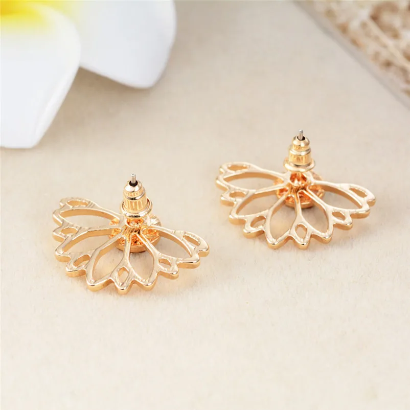 2018 Trendy earrings crystal Flower Stud Earrings For Women fashion Jewelry Double Sided Gold Silver Plated earrings J04 (6)