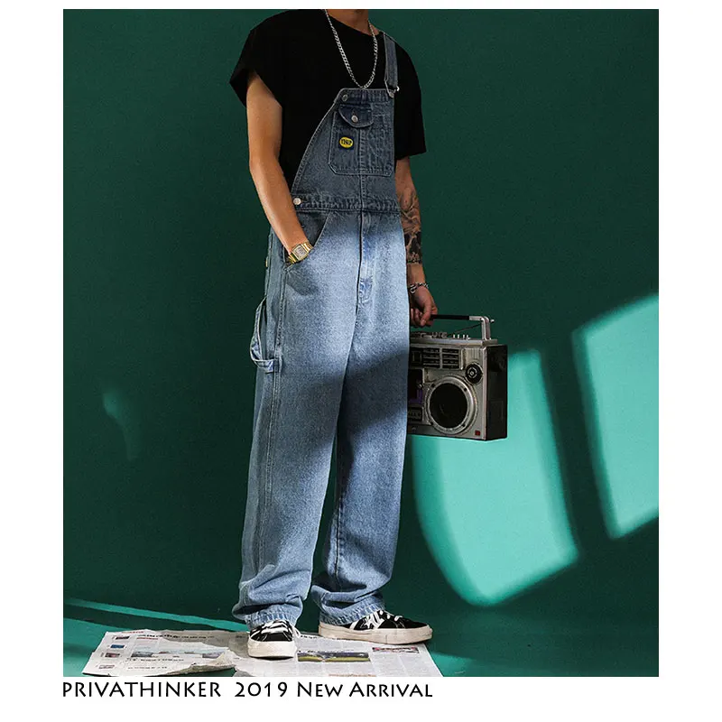 

Privathinker Men Blue Jeans Jumpsuit 2019 Mens Harajuku Overalls Denim Pants Overalls Male Korean Style Fashions Harem Pants