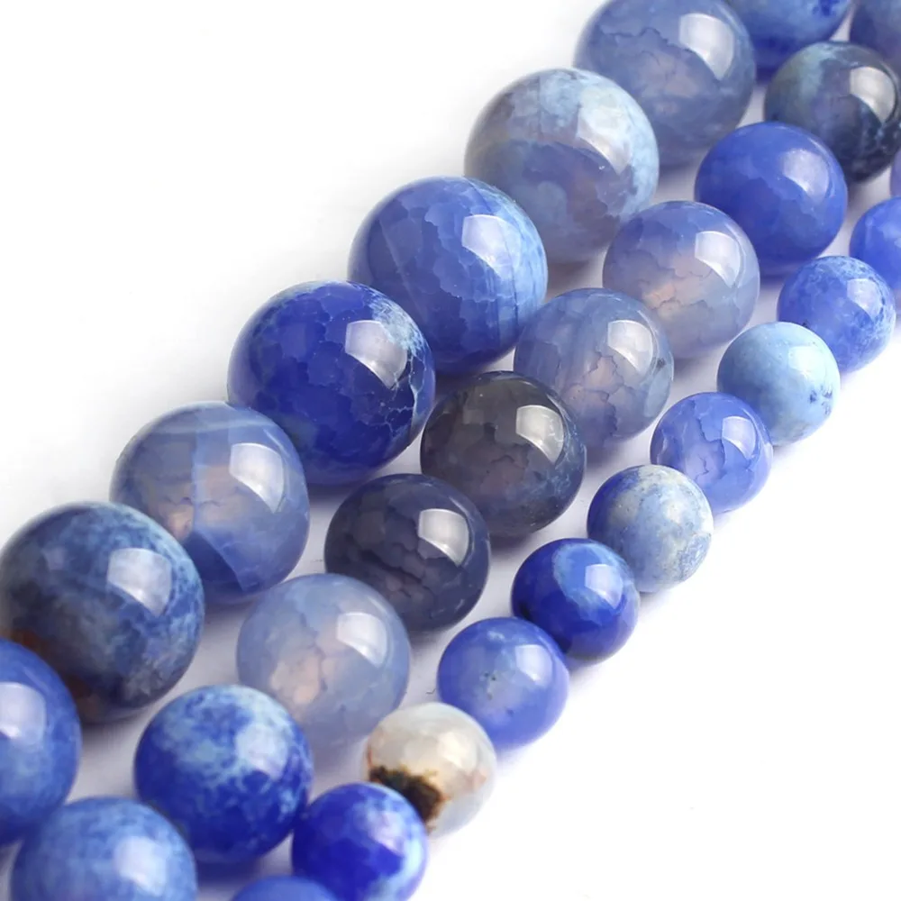 

6,8,10mm Round Bead blue Cracked Fire Agates Stone Beads For DIY Necklace Bracelets Jewelry Making 15" Free Shipping