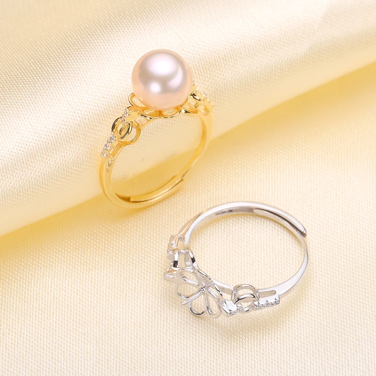 

S925 Sterling Silver Pearl Rings Settings Lady DIY Pearl Rings Jewelry Findings&Components Silver&Gold Color 3Pieces/Lot