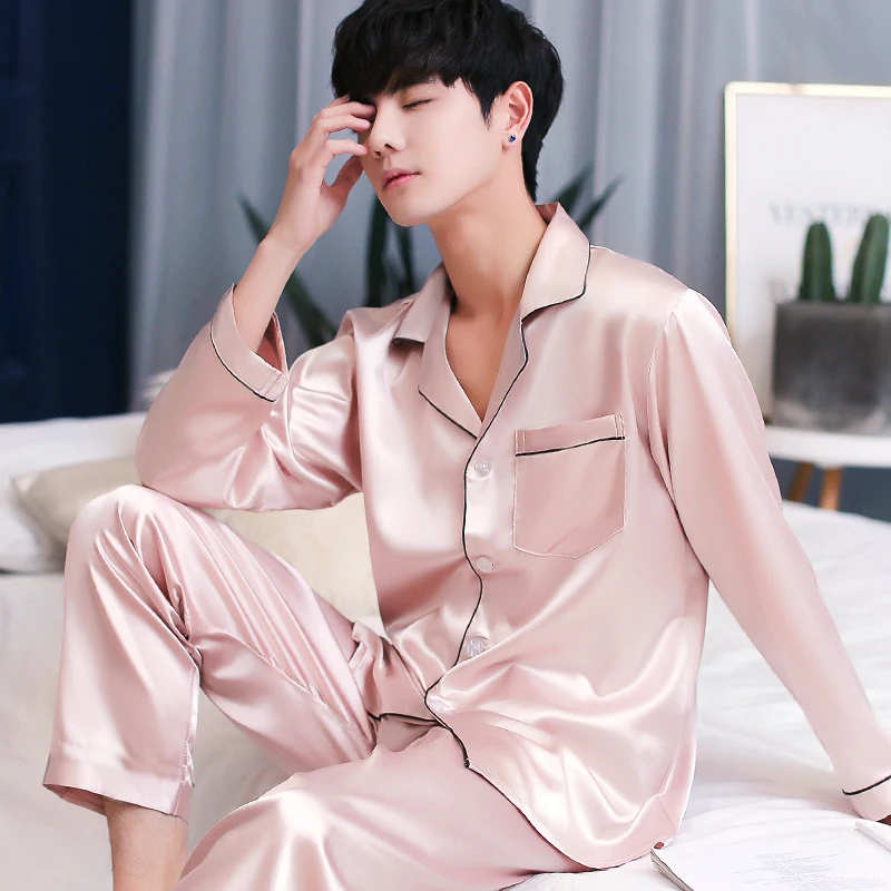 2019 Men Pajama Sets Long Sleeve Autumn Silk Sleepwear For Men Suit Pijama Man Summer Two-Piece Pyjama