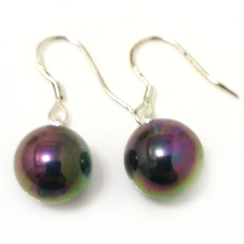 

Wholesale 10-11mm Shiny Black Natural Round Shell Pearl 925 Sterling Silver Hook Earring