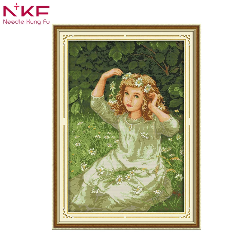 

Wreath girl chinese printed patterns embroidery packs cross stitch counting patterns dmc 14CT Handmade cross-stitch sets decor