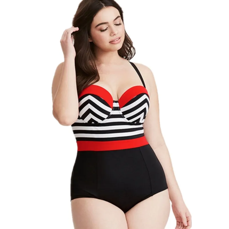 Preise Plus Größe Sexy Frauen Sexy Stripped One Stück Badeanzug Push Up Padded Bademode Bademode Großen Bauch Badeanzug Große Größe L ~ 5XL