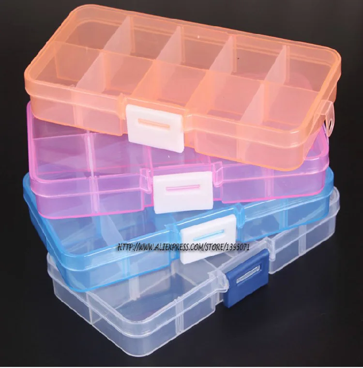 

4 Colors Jewelry Storage Box Diy Finding Case 10 Cells Transparent Plastic Empty Storage Box For DIY Tools