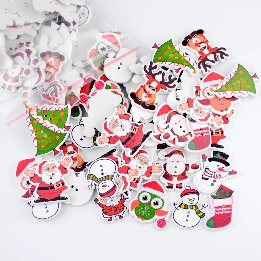 

Free shipping -50pcs Random Mixed 2 Holes Pattern Cartoons Christmas Wood Sewing Buttons Scrapbooking 20-42mm D3138