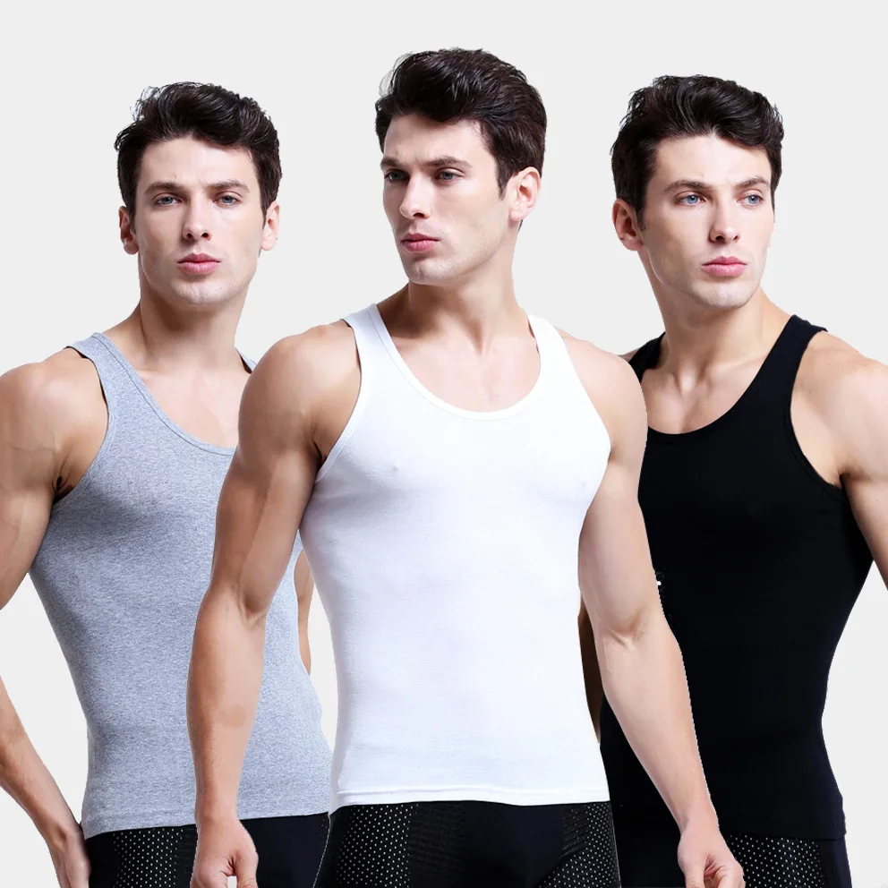 

Solid Color Cotton Men's Tank Tops Summer Tight Singlet Bodybuilding Sweat-absorbing Sports Vest