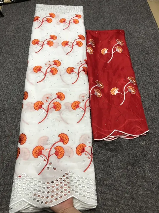 

Nice embroidery 5y African cotton lace fabric and 2y Swiss voile material for scarf NCV2(5+2y)