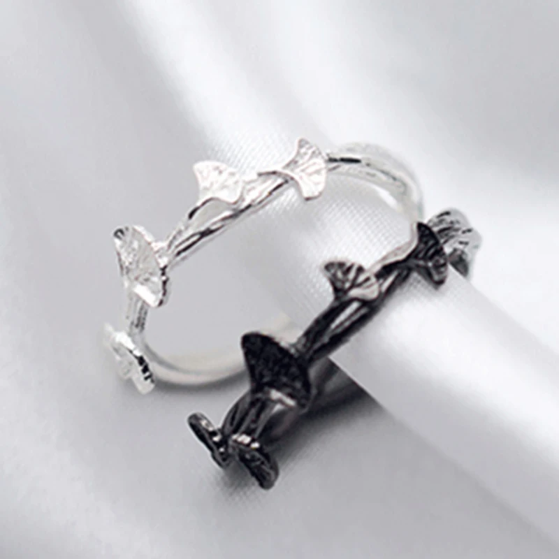 Новое поступление, кольцо из чистого 925 пробы серебра гинкго билоба в форме листа для женщин, регулируемое кольцо с размером, модное Стерлинговое Серебро-ювелирные изделия
