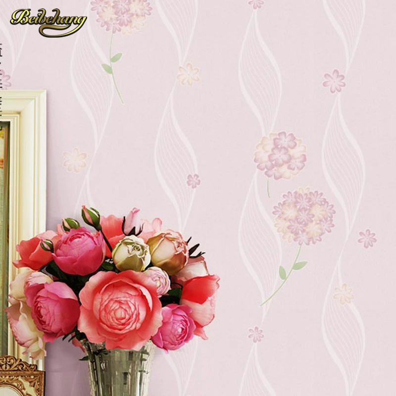 3d wallpaperEco-friendly pvc Flowery Stripe children's pink blue & orange Wallpaper flower kids wall paper roll for bedroom