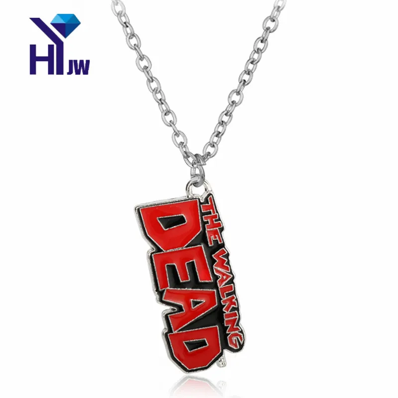 

HEYu TV Jewelry The Walking Dead Red Letter Enamel Pendant Necklace Movie Colar For Women Men Gifts