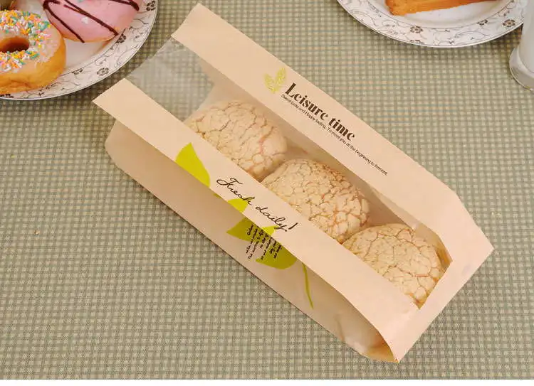 100 шт крафт-бумажный пакет, оконный хлеб в виде пончика, бумажные пакеты для упаковки еды, для торта, тоста, сделай сам, выпечка, упаковка белого и коричневого цвета