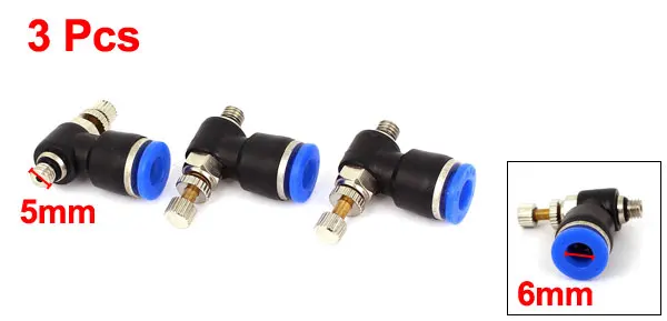 Pneumatic 6mm to 5mm Male Thread One Touch Tube Speed Control Valve 3 Pcs