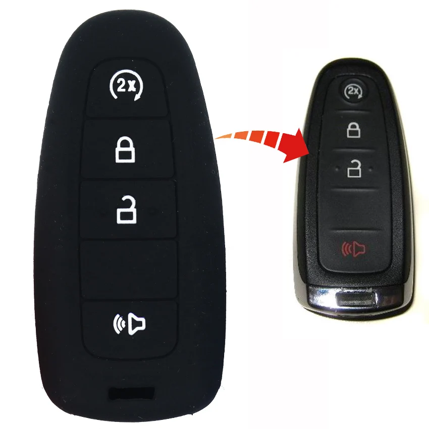 

For Ford Edge Escape Explorer Flex Taurus 4 buttons Silicone Smart Car Key Case Cover Protector Chain Black Red Blue