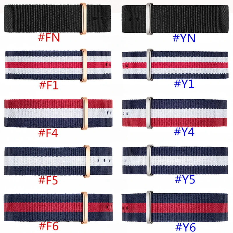 

High Quality Nylon Strap No Logo Watch Band Textile Nylon Rose Gold Silver Buckle Color Flag Men And Women Watch Belt 40mm 36mm