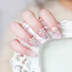 Горячая продажа 24 шт./компл. для невесты французский Свадебные цветы накладные ногти дизайн ногтей Акриловые полные накладные ногти советы