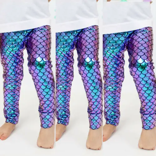 Kids Baby Girls Mermaid Sequin Leggings Botom Toddler Pencil Pants Trousers