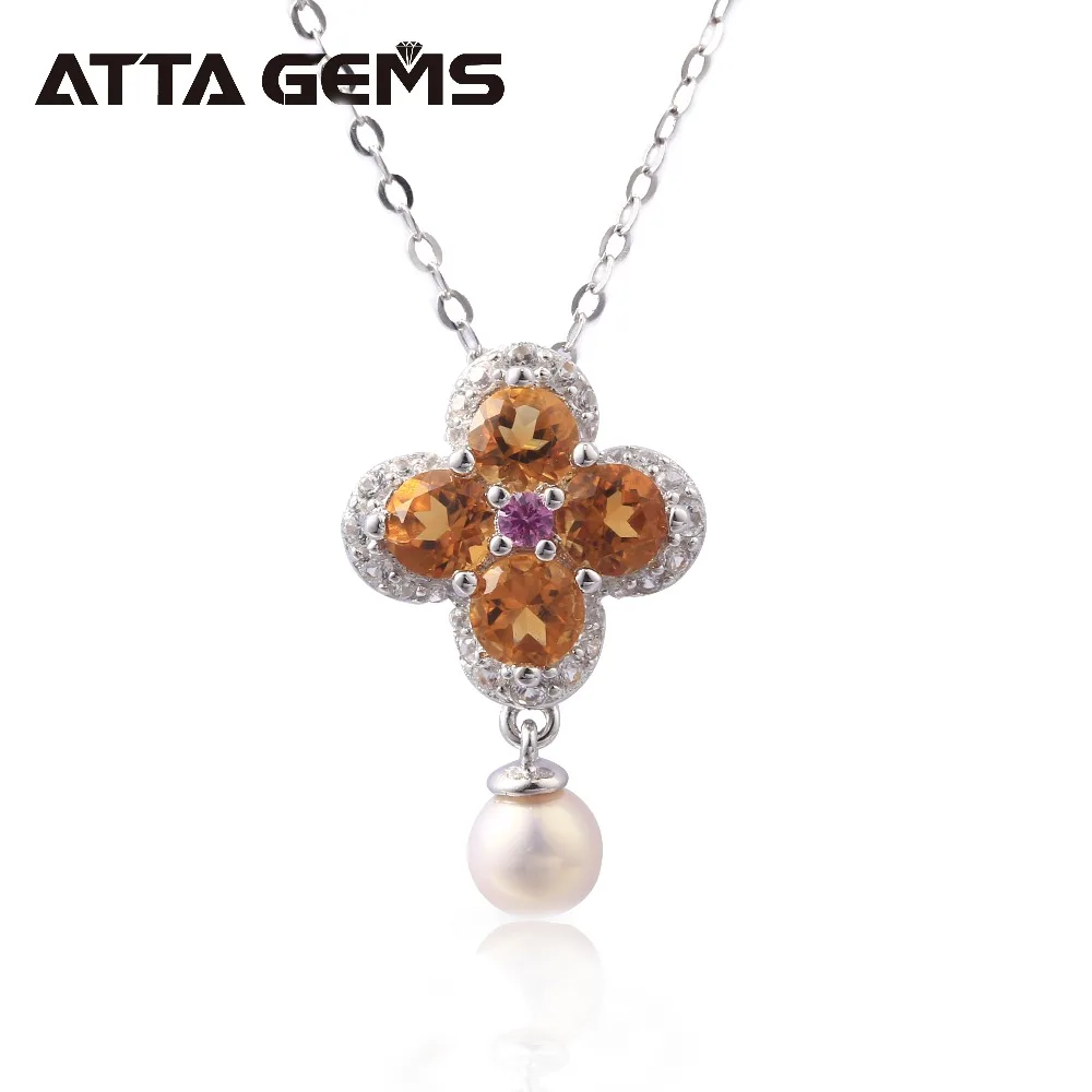 

Natural Citrine Sterling Silver Pendant for Women S925 Natural Yellow Crystal Pearl Pendants Exquisite Design Crystal Gifts