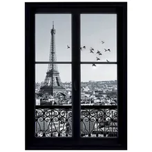 Póster de estilo de París Torre Eiffel occident falso 3d ventana vinilo pegatinas de pared vintage decoración del hogar ciudad ver papel tapiz 70*50cm