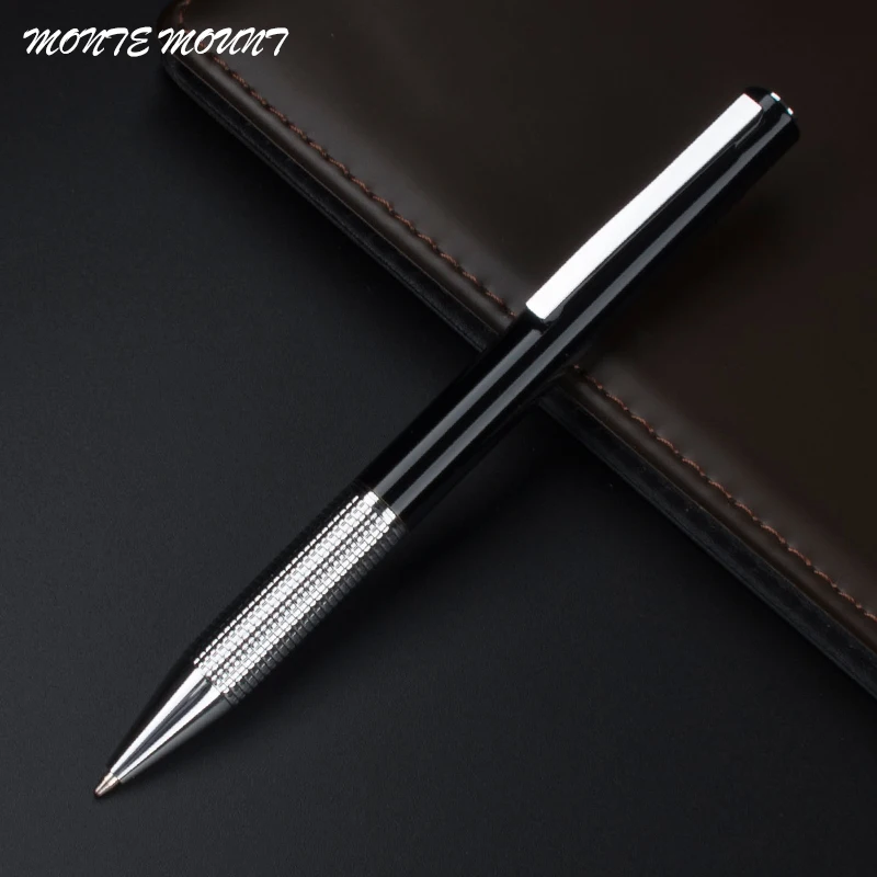 

high quality MONTE MOUNT Luxury stationery Silver clip black Refill pens new steel Rotate metal ballpoint pen