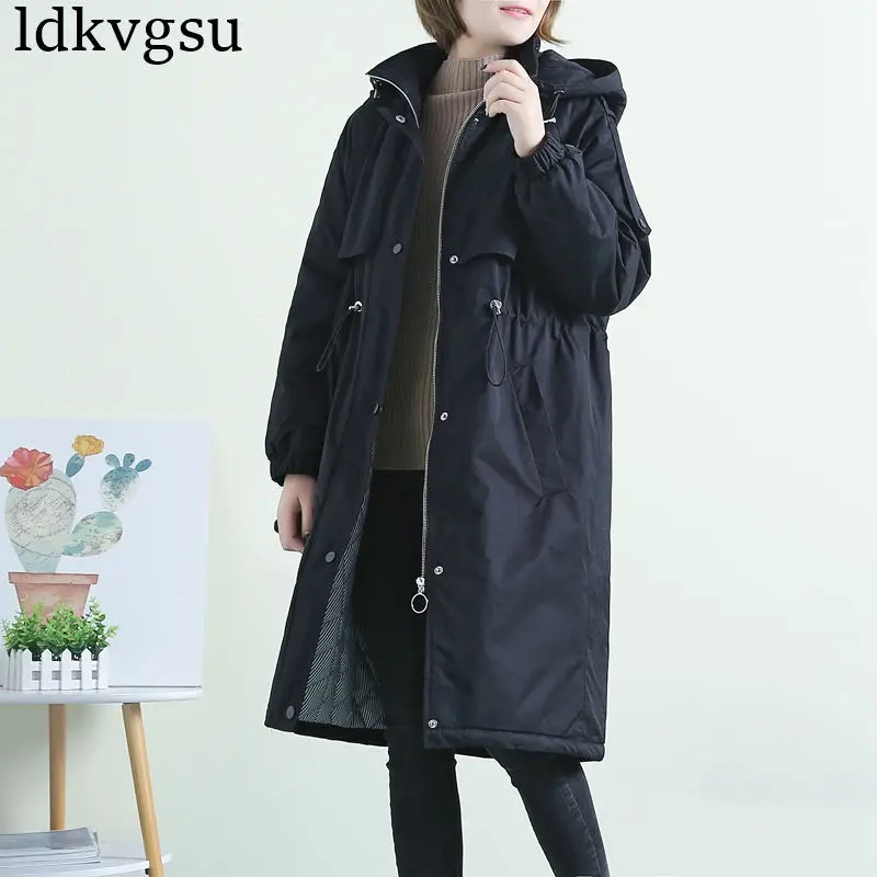 Новинка, зимняя ветровка, верхняя одежда, Женская Повседневная парка с капюшоном, пальто, женские осенние зимние куртки размера плюс, одежда V176 - Цвет: black