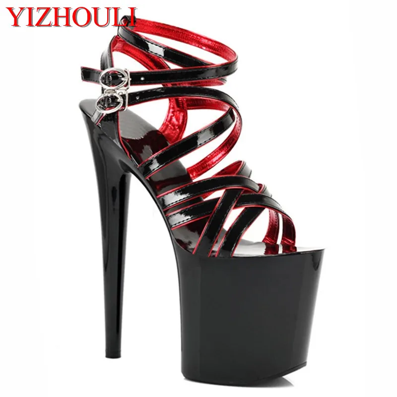 

Classics Black Sexy Open Toe Sandals Super-elevation 20cm High-Heeled Sandals Lady's 8 Inch Sexy Gladiator Shoes