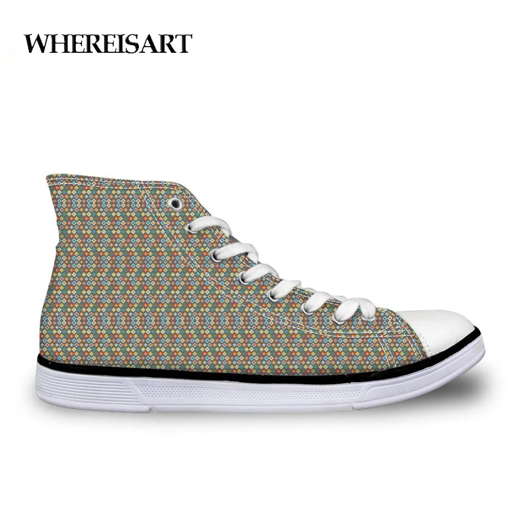 

WHEREISART Yellow Floral Moroccan Printed Fashion Canvas Colorful Classic High Top Vulcanize Shoes Female Flats Women Shoes