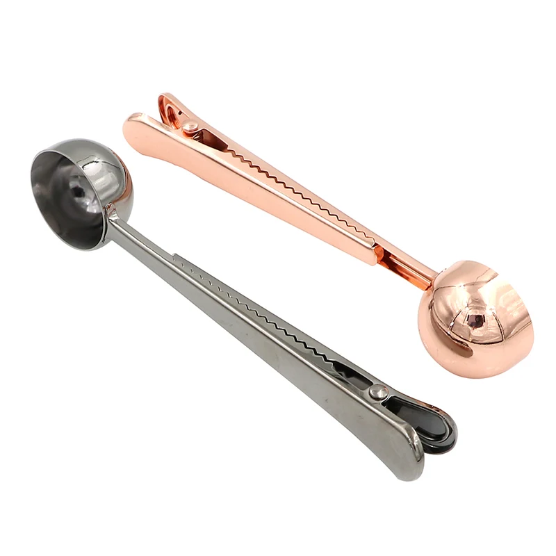 

2 in 1 Stainless Steel Ground Coffee Measuring Scoop Spoon with Bag Seal Clip Home Kitchen Bar Supplies Tea Coffee Tools