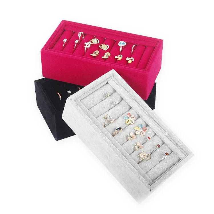 

TONVIC 10.2*19.8 Gray/Pink/Black Velvet Ring Storage Bangle Showcase Jewelry Display Tray Stand Holder For 8 Rows
