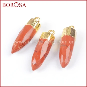 

BOROSA Natural Multi-Kind Stone Faceted Pendant Bead Gold Color Pencil Point Shape Orange color G0621