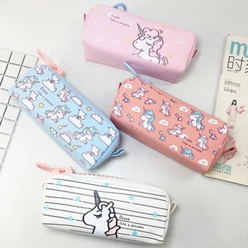 

1 Pcs Kawaii Cartoon Unicorn Pencil Case Canvas Big Zipper School Pencil Box Pencilcase Pencil Bag School Supplies Stationery