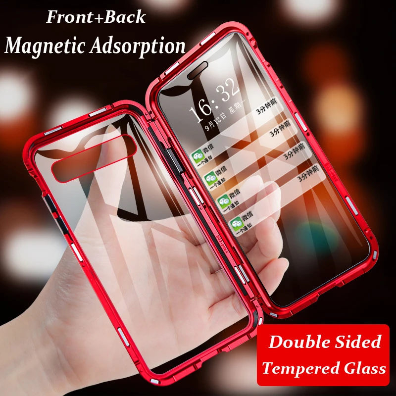 

Magnetic Phone Case For Samsung Galaxy S20 Ultra S20 Plus Note 10 S10 5G A51 A71 A50 A70 A80 A7 A8 2018 Metal Bumper Glass Case