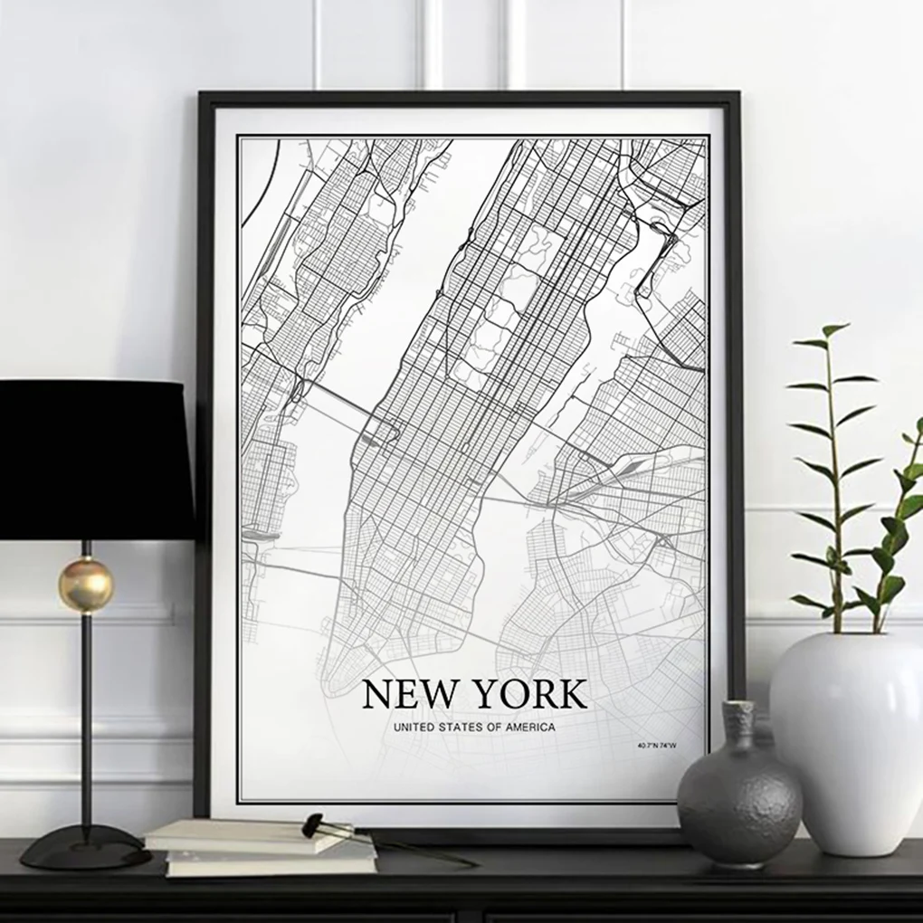 

Wall Painting London New York Paris Canvas World City Map Poster Black White Abstract Skeleton Oil Unframed Drawing