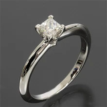 LASAMERO Prong Set Diamond 0.3ct Princess Cut Natural Diamond Classic Solitaire Wedding Ring 14k White Gold Engagement Ring
