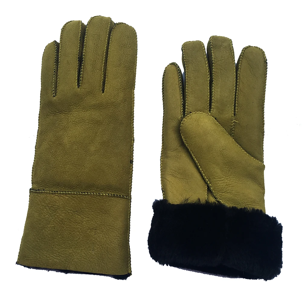 

Sheep skin sheepskin New Cool Women's Winter Genuine Leather Black Sheepskin Leather Shearling Fur Warm Gloves NM07