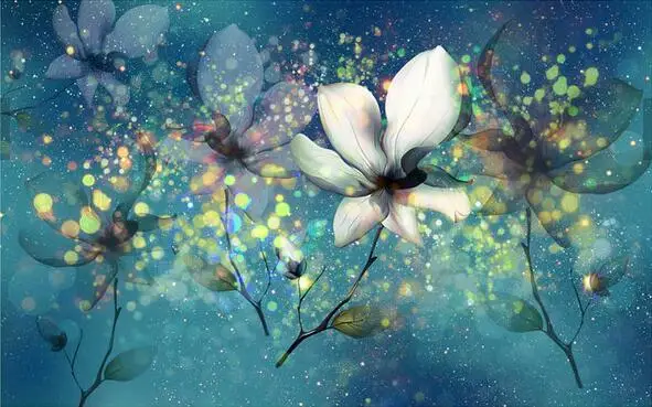 Пользовательские 3D фрески прозрачный красивый цветок мечты под синим бликом papel