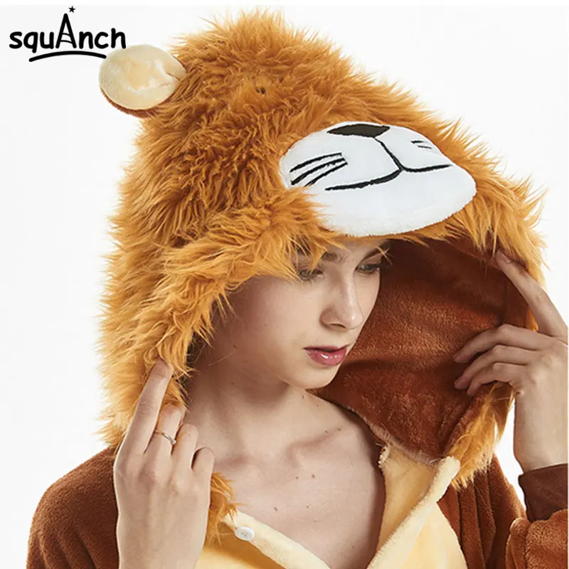 Lion Kigurumis Onesie Winter Pajamas Halloween Animal Outfit Unisex  Flannel Warm Soft