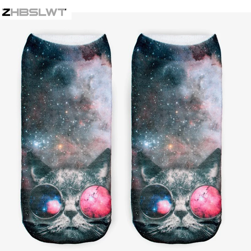 Zhbslwt Harajuku стиль для девочек; Новинка 3D принтом кота Для женщин Носки для девочек Повседневное носки с мультяшным рисунком Унисекс Укороченные Носки для девочек-V2