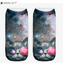 Zhbslwt Harajuku стиль для девочек; Новинка 3D принтом кота Для женщин Носки для девочек Повседневное носки с мультяшным рисунком Унисекс Укороченные Носки для девочек-V2