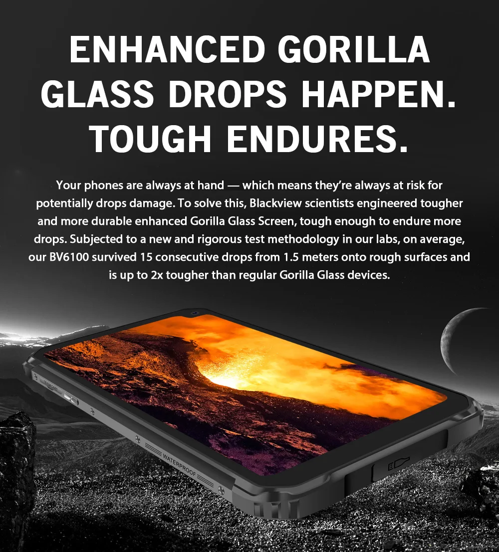 Blackview BV6100 6,8" Gorilla glass экран смартфон Android 9,0 IP68 Водонепроницаемый 5580 мАч 3 ГБ+ 16 Гб gps+ ГЛОНАСС NFC мобильный телефон