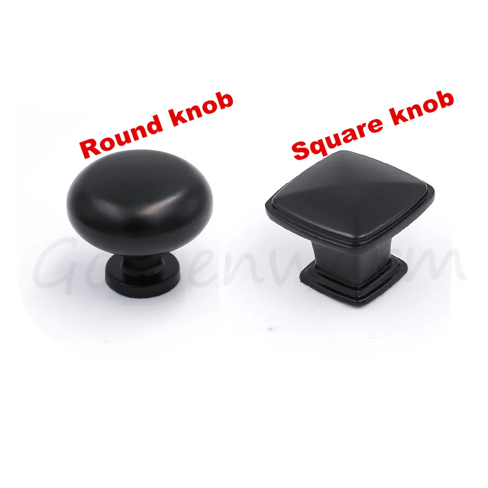 Flat Black Drawer knobs Goldenwarm Round Square Single Hole Solid