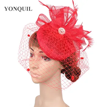 

Elegant Sinamay wedding fascinators veils tea party hats ladies race headwear linen hair accessories derby fedora hats SYF467