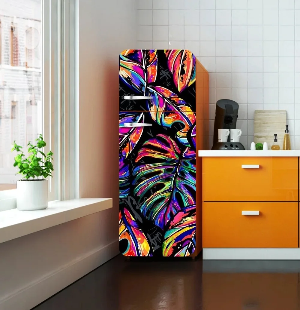 Настенный декор DIY Красочные листья водонепроницаемый самоклеющийся Холодильник стикер двери обои-покрытие стены стикер Плакат
