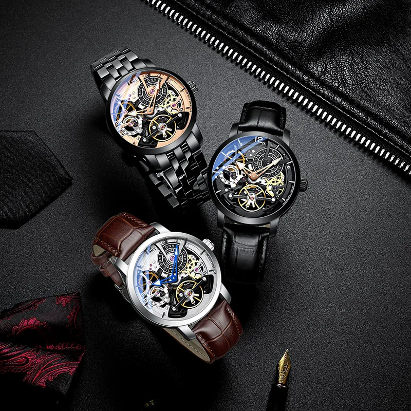 AILANG Мужские механические часы Tourbillon Роскошные модные мужские кожаные Брендовые спортивные часы Автоматические Мужские часы