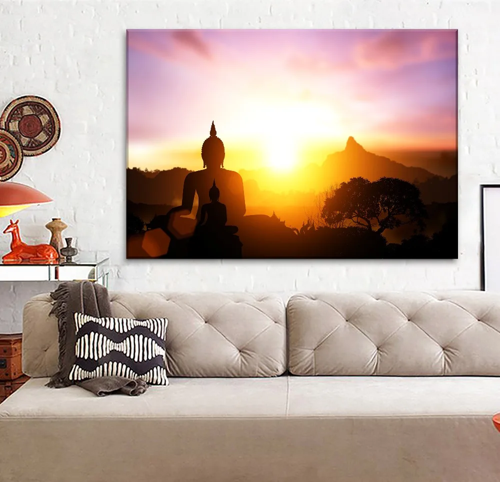 

Framed 1 Pieces Glowing Classic Zen Buddha Statue Pictures Modern Home Decorative Wall Art Canvas Printing Type Modular Pictures