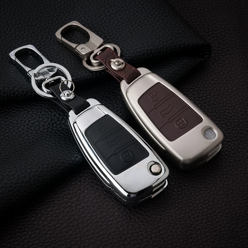 Zinc Alloy+Leather Car Key Cover Case For Audi A1 A3 A4 A5 Q3 Q5 Q7 A6 C5 C6 A7 A8 R8 S4 S5 S6 S7 S8 SQ5 RS5 A4L A6L With Buckle