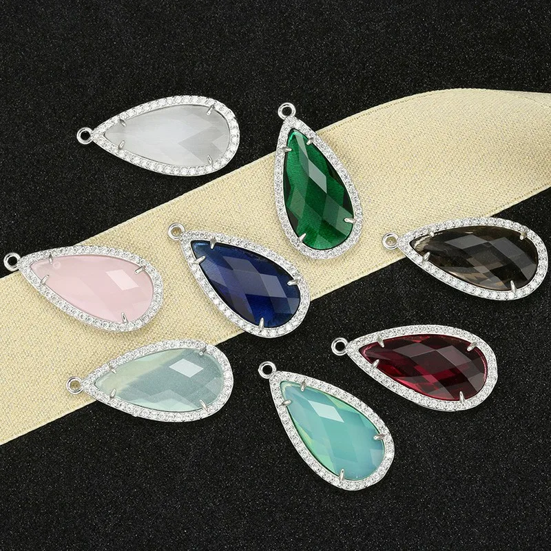 

ZHUKOU 14*28mm Handmade Brass Cubic Zirconia water drop Charms Pendants DIY Jewelry Bracelet Necklace Accessories Model: VD422